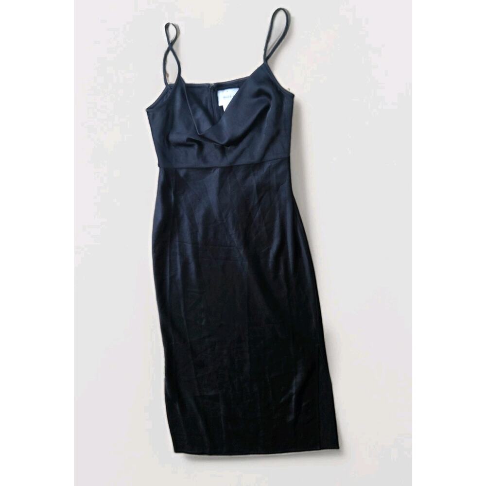 BHLDN EVENING SATIN DRESS 4 CALI SEDONA DRAPE NECK Black color - Picture 4 of 7